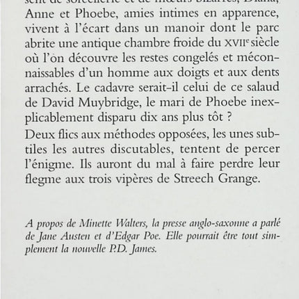 Chambre froide – Minette Walters – thriller psychologique anglais meurtre et secrets - Livre