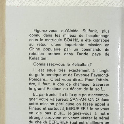Bérurier au sérail – San Antonio roman policier humour et enquête décalée commissaire Bérurier - livre