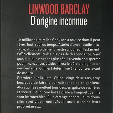 D’origine inconnue – Linwood Barclay – roman thriller policier suspense disparition enquête famille secrets d’occasion - Livre