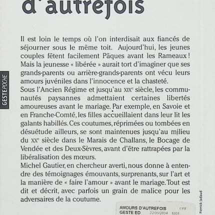 Amours d’autrefois – Michel Gautier – essai histoire sociale traditions amoureuses rurales occasion - Livre