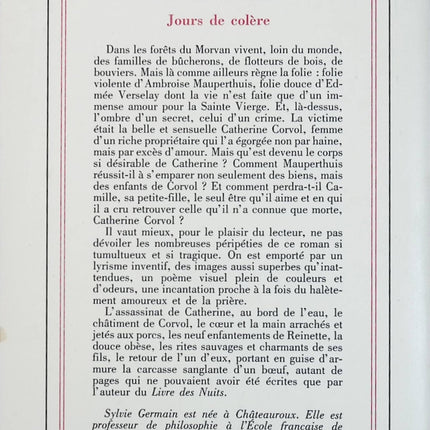 Jours de colère – Sylvie Germain – Roman historique et fresque médiévale d’occasion - Livre