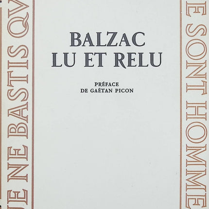 Balzac lu et relu – Albert Béguin essai littérature française Honoré de Balzac analyse critique occasion - Livre