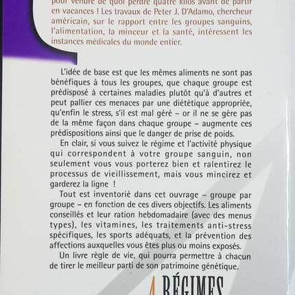 4 groupes sanguins, 4 régimes – Peter J. D’Adamo – livre santé nutrition minceur occasion - Livre