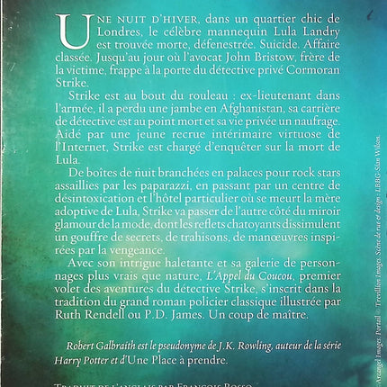 L’Appel du Coucou Robert Galbraith – roman policier suspense et enquête captivante - Livre