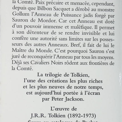 Le Seigneur des Anneaux Tome 1 – La Communauté de l’Anneau – J.R.R. Tolkien – roman fantasy épique aventure Terre du Milieu d’occasion - Livre