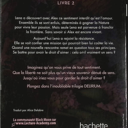 Delirium – Tome 2 – roman dystopique de Lauren Olivier amour et rébellion - livre