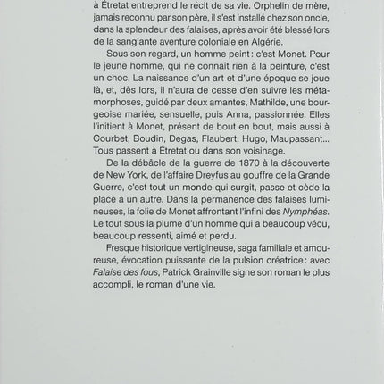 Falaise des fous – Patrick Grainville – roman historique autour de Monet et de l’impressionnisme – livre d’occasion - Livre