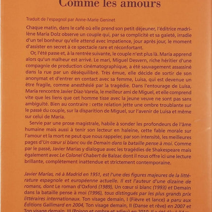 Comme les amours – Javier Marías, roman psychologique sur amour et obsession - livre