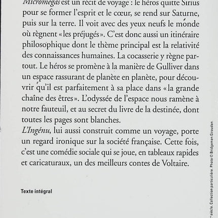 Micromégas – L’Ingénu – Voltaire – contes philosophiques classiques satire et esprit des Lumières - Livre