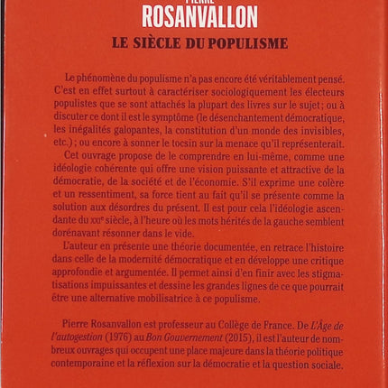 Le Siècle du populisme analyse politique théorie critique Histoire contemporaine Pierre Rosanvallon occasion - Livre
