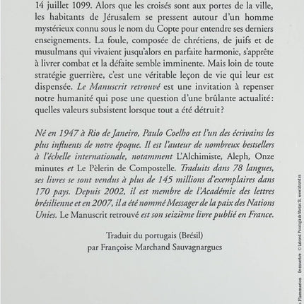 Le Manuscrit retrouvé – roman philosophique et aventure spirituelle – Paulo Coelho - Livre