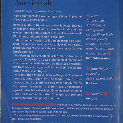 Roman contemporain immigration identité amour Americanah – Chimamanda Ngozi Adichie - livre