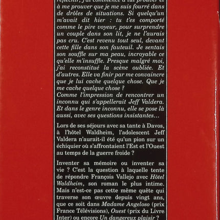 Hôtel Waldheim – François Vallejo roman contemporain huis clos mystère mémoire culpabilité - Livre
