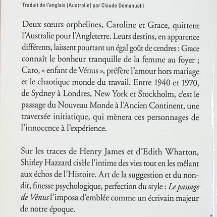 Le passage de Vénus – Shirley Hazzard – roman d’amour et d’exil entre l’Italie et l’Angleterre - livre