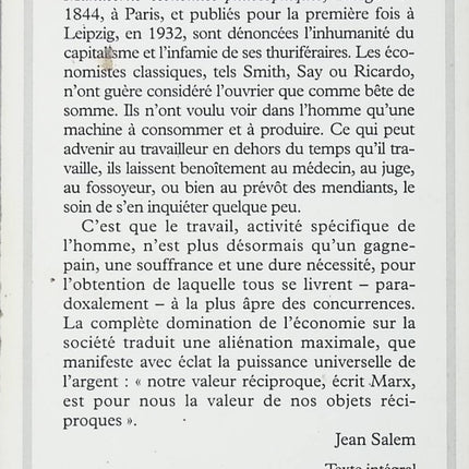 Manuscrits de 1844 - Karl Marx - livre