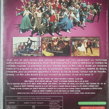 DVD film musical comédie romantique Grease John Travolta Olivia Newton-John - DVD