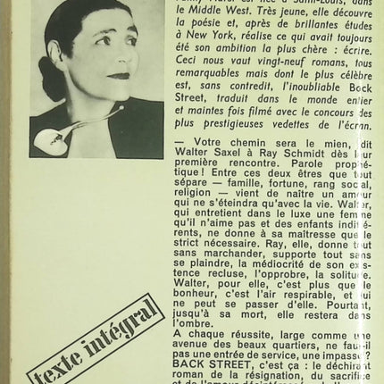 Back Street – Roman d’amour dramatique de Fanny Hurst – Livre d’occasion - livre