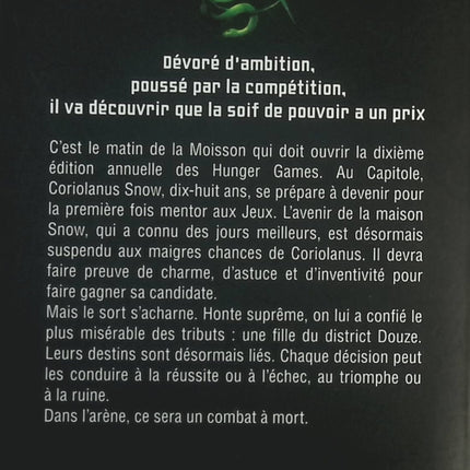 Roman jeunesse dystopie aventures Hunger Games La Ballade du serpent et de l’Oiseau chanteur Suzanne Collins - Livre
