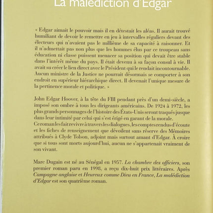 La Malédiction d’Edgar – Marc Dugain | Roman historique sur J. Edgar Hoover – Histoire et pouvoir - livre