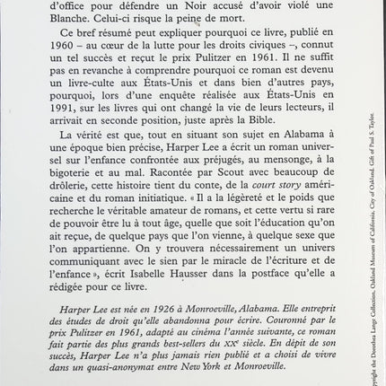 Ne tirez pas sur l’oiseau moqueur – Grand classique de la littérature américaine – Harper Lee - livre