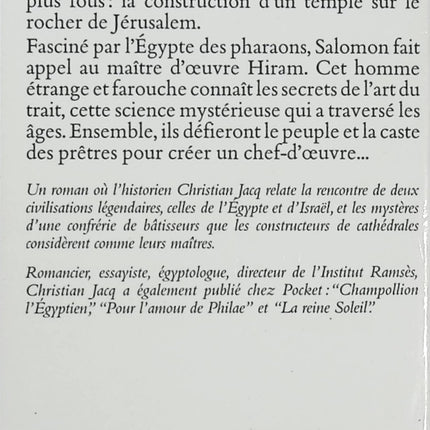 Maître Hiram et le roi Salomon – Christian Jacq – Roman historique, Jérusalem, Temple et Égypte - Livre