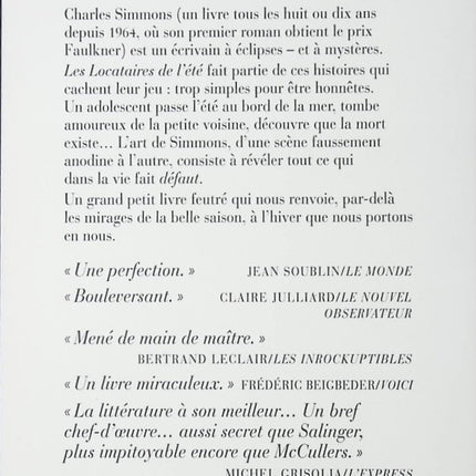 Roman contemporain Les Locataires de l’été – famille, secrets, drame estival – Charles Simmons - livre