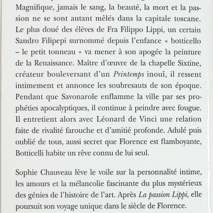 Le rêve Botticelli – Sophie Chauveau – roman historique sur la Renaissance italienne et l’art - livre