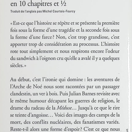 Une histoire du monde en 10 chapitres ½ – Julian Barnes – roman original entre histoire, satire et réflexion - livre