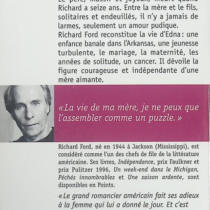 Ma mère – récit autobiographique de Richard Ford - livre