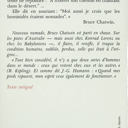 Le Chant des pistes – récit de voyage de Bruce Chatwin - livre