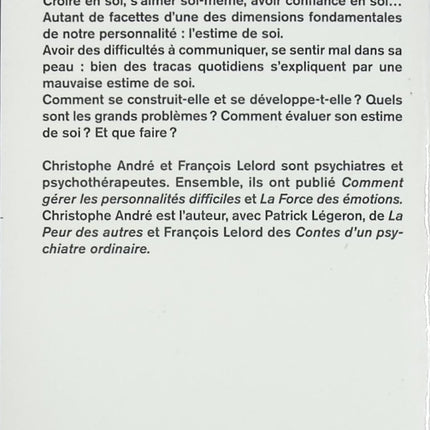 L’estime de soi – S’aimer pour mieux vivre avec les autres – François Lelord & Christophe André - livre