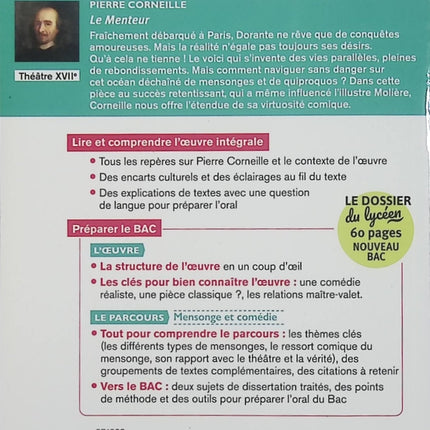 Le Menteur – Corneille – BAC Français 1re 2027 – Mensonge et comédie – édition intégrale - Livre