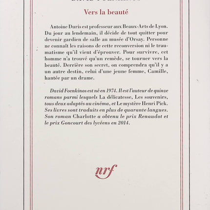 Vers la beauté – David Foenkinos | Roman contemporain sur l’art, la reconstruction personnelle, les émotions et le pouvoir de la beauté - Livre