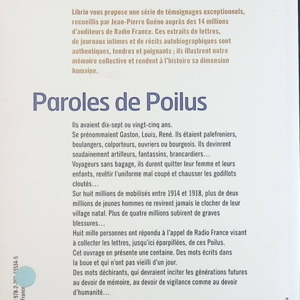Paroles de poilus : Lettres de la Grande Guerre - Jean-Pierre Guéno - Livre