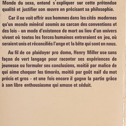 Le monde du sexe – Henry Miller | Essai autobiographique et littérature américaine provocante - livre