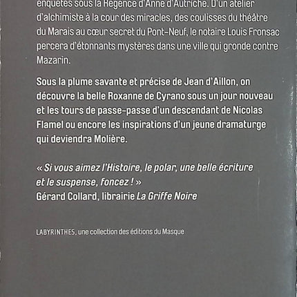 L'Homme aux rubans noirs - Jean d'Aillon | Polar historique Louis Fronsac, Paris au XVIIe siècle, enquêtes sous Mazarin | Livre d'occasion - Livre