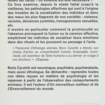Les Nourritures affectives - Boris Cyrulnik | Psychologie, attachement, émotions et relations humaines | Essai d'occasion - Livre