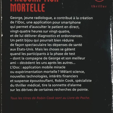 Prescription mortelle de Robin Cook – Thriller médical, enquête criminelle et suspense dans l'univers hospitalier - Livre