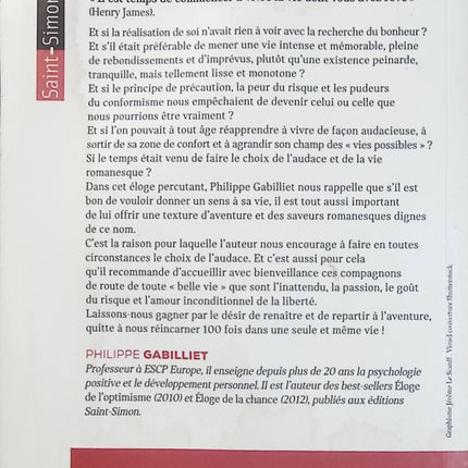 Éloge de l’audace et de la vie romanesque – Philippe Gabilliet | Développement personnel, confiance en soi, courage et art de vivre pleinement - Livre