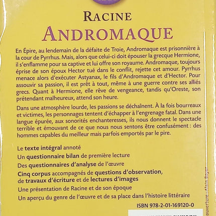 Andromaque – Jean Racine – Bibliolycée – Tragédie classique – Théâtre – Amour et jalousie - Livre