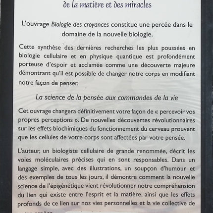 La Biologie des croyances – Bruce H. Lipton, comprendre les liens entre croyances, environnement, cellules et développement personnel - Livre