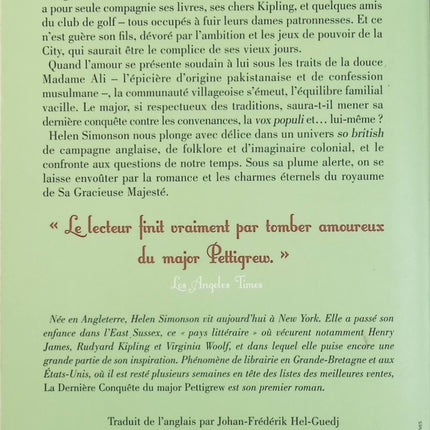 La Dernière Conquête du major Pettigrew – Helen Simonson – Roman britannique, comédie de mœurs, amour, famille et société - Livre