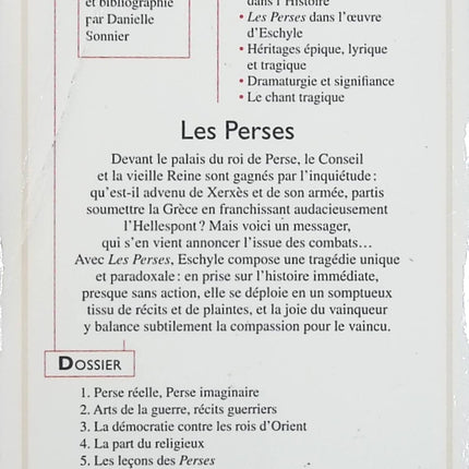 Les Perses – Eschyle, avec Danielle Sonnier, tragédie grecque antique sur la guerre et le pouvoir - Livre