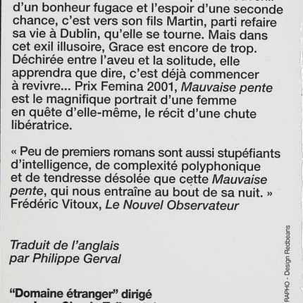 Mauvaise pente – Keith Ridgway – Roman irlandais sur la culpabilité, la fuite et la rédemption - Livre