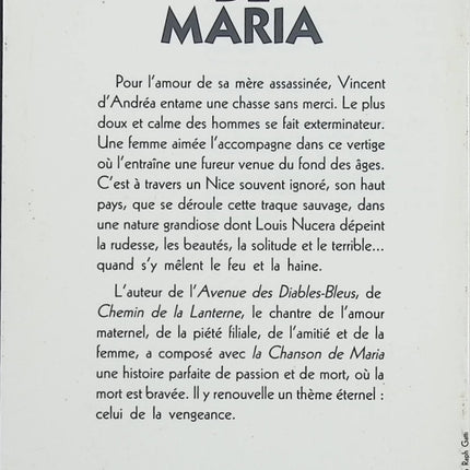 La chanson de Maria – Louis Nucéra – Roman français noir sur vengeance, amour filial et violence en Provence - Livre