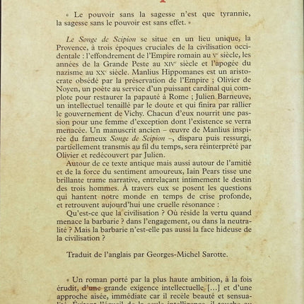 Le Songe de Scipion – Iain Pears – roman historique et thriller philosophique - Livre