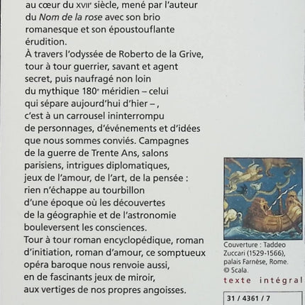 L’Île du jour d’avant – Umberto Eco – Roman historique et philosophique – Naufrage, temps et mystère au XVIIe siècle - Livre