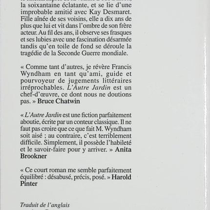 L’autre jardin – Francis Wyndham – Roman anglais sur mémoire d’enfance, amitié et Angleterre des années 30 - Livre