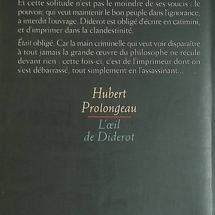 L'Œil de Diderot – Hubert Prolongeau – Polar historique au siècle des Lumières – Livre d'occasion - Livre