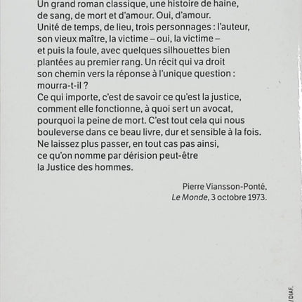 L’Exécution - Robert Badinter - Récit d’occasion sur la peine de mort, la justice et le combat pour les droits humains - Livre